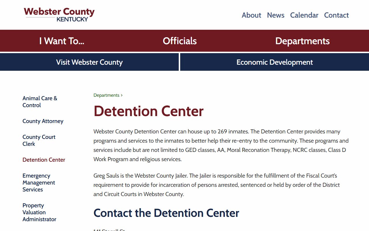 Webster County inmate population detention center source