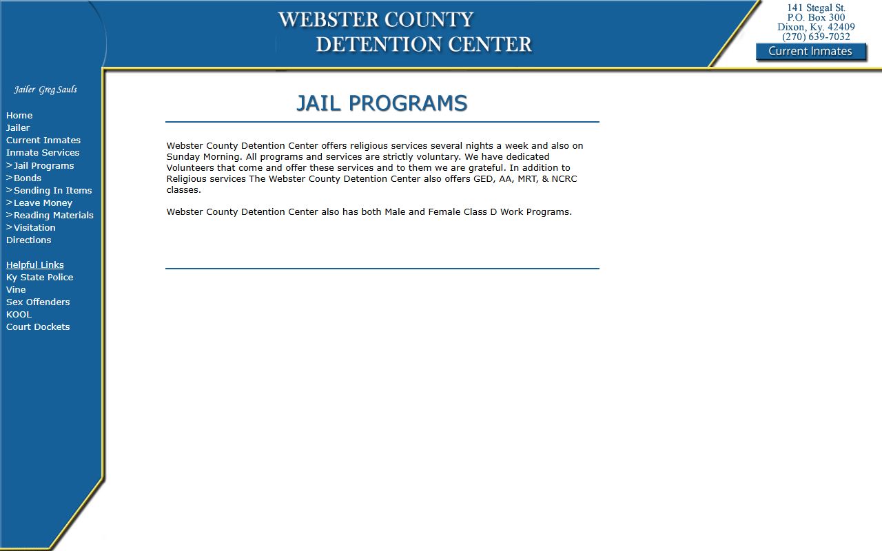Webster County Restricted Custody Center work program and inmate program information